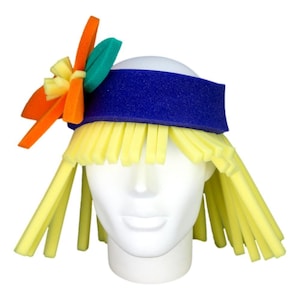 Foam Party Hats Wig Headband - Blonde Wig - Wig with Flowers - Costume Wig - Drag Queen Wig