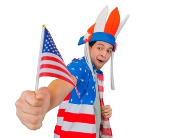 Foam Party Hats: Men & Women Patriotic Uncle Sam USA American Flag Wide Brim Top Hat for Independence Day, Crazy Hat USA Feathers Headband