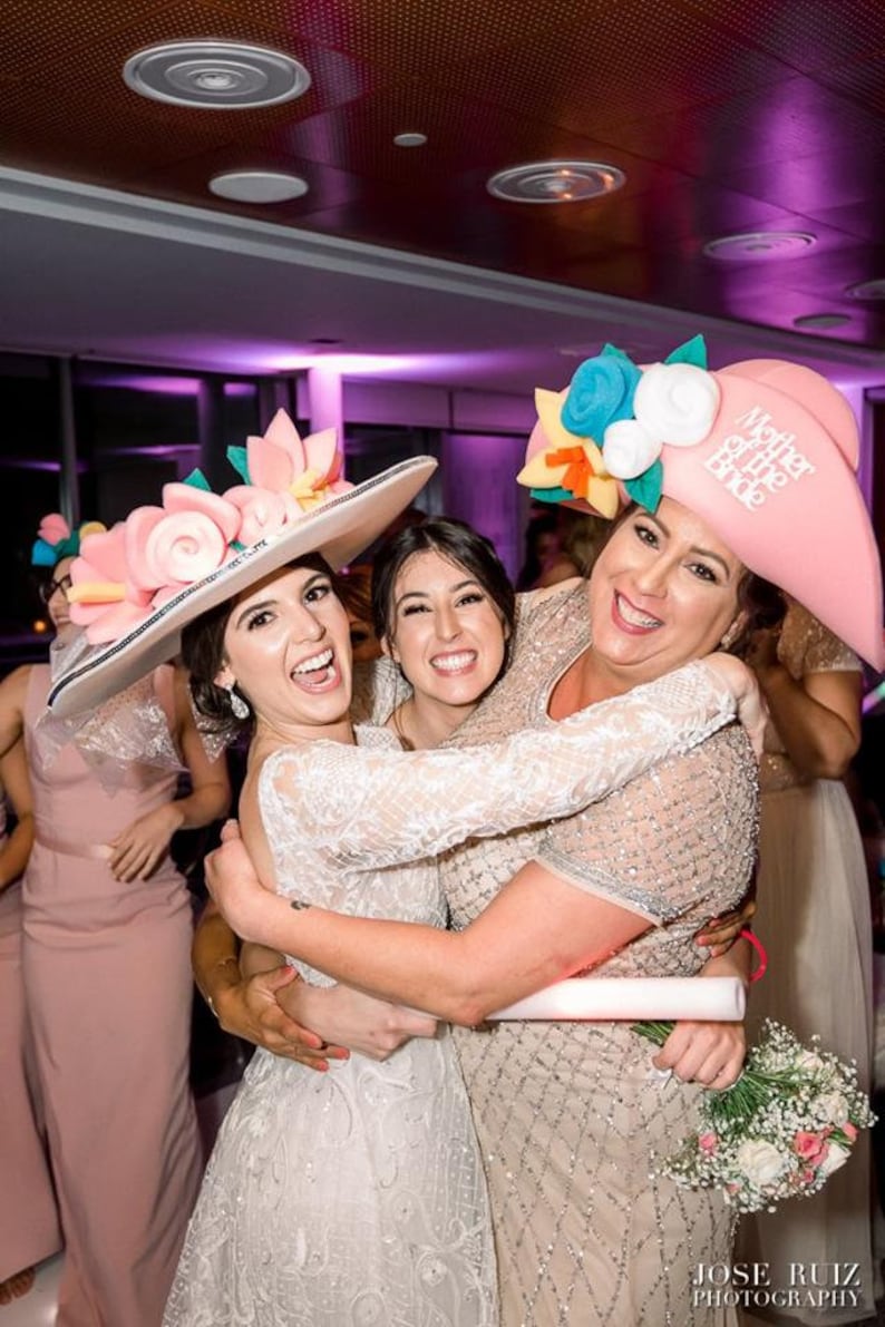 Foam Party Hats Pink Flowers Bride Wide Brim Hat Wedding Etsy