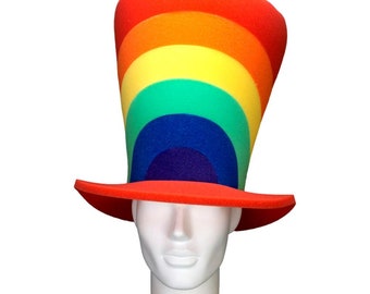 Foam Party Hats: Pride Rainbow Wide Top Hat - Gay Pride Hat - LGBTQ Clothing Hat - LGBTQ Accessory Hat - LGBTQ Crazy Hat - Hora Loca Hat