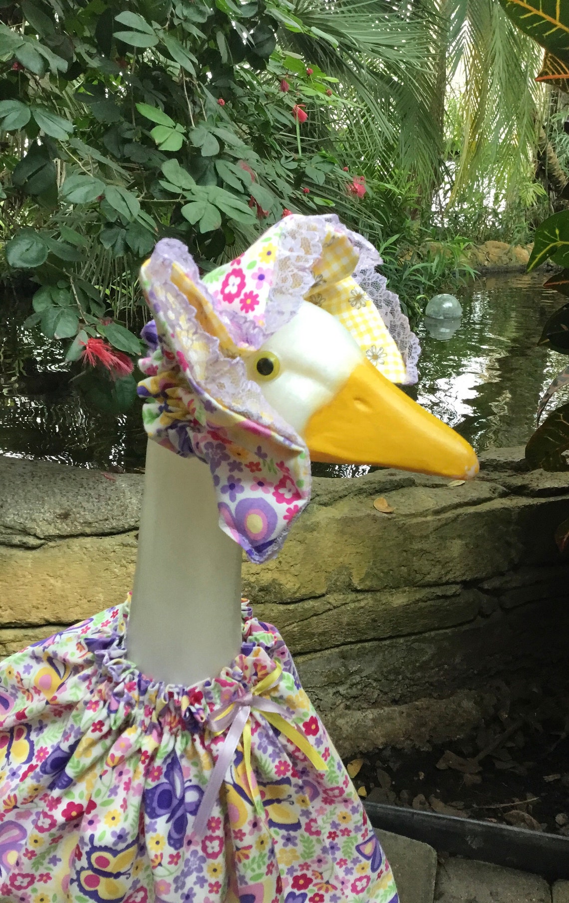 Concrete Lawn Large Goose Clothes Spring Flower and Butterfly Etsy