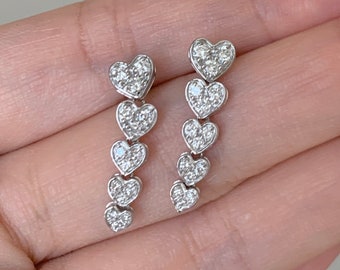 18K Diamond Heart Shape Chandlier Earring • Heart Motif White Gold Earring - Sparkling Diamond Jewelry