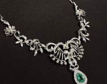 Vintage Fine Jewelry with Colombian Emerald Necklace 18Kt Gold & Diamond - Bespoke Jewelry collection - Victorian Necklace - Fine Jewelry