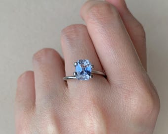 3.1 ct Natural Bi-Colorish Light Blue Sapphire Brilliant Radiant Cut 8.4x6.4x5.4 mm • Bespoke Jewelry • Sapphire Engagement Ring NN1687