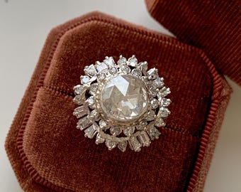 On hold for S - 18K gold Exquisite Antique Diamond Halo Ring - Celestial Radiance Rose Cut Diamond Ring