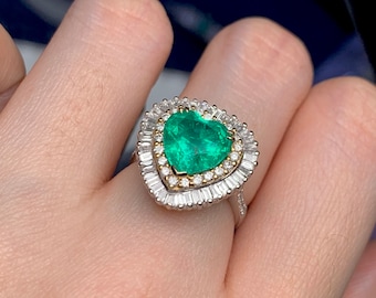 Custom Order - 2.2 CT Emerald Ring with Diamond 18K Gold Setting - Final Payment