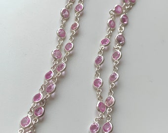 Pink Rhinestone Chandelier Earring - Silver Bezel Set Long Earring - Diamond Cut Pink Crystal Earring