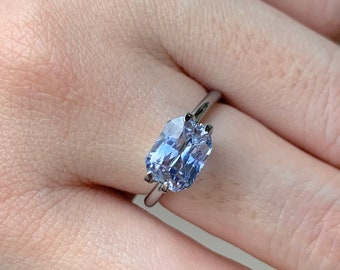 3.1 ct Natural Bi-Colorish Light Blue Sapphire Brilliant Radiant Cut 8.4x6.4x5.4 mm • Bespoke Jewelry • Sapphire Engagement Ring NN1687