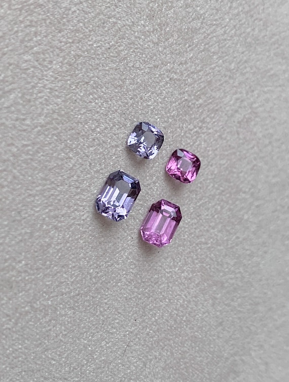 3.36ct Natural Spinel Mismatch Earring Pair Hot Pink & Purplish Gray Spinel Cushion/ Emerald cut - Spinel Jewelry - 1660