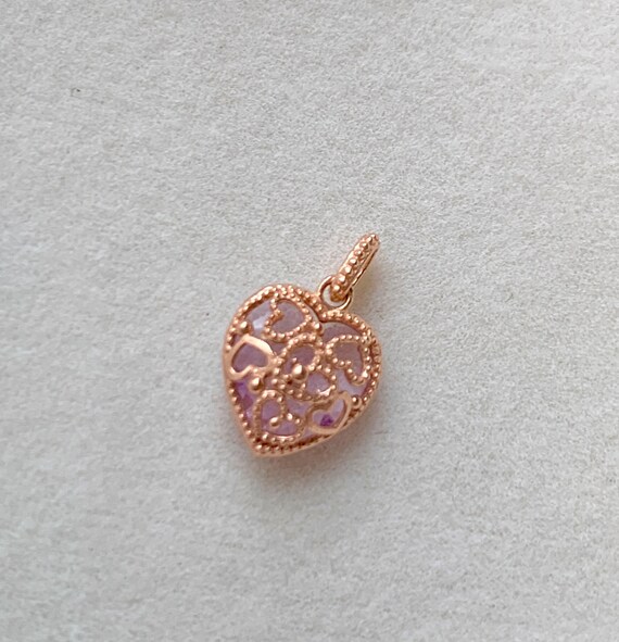 10K Rose Gold Heart Shape pendant with Quartz - Heart Charm Pendant