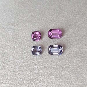Coppia di orecchini spaiati in spinello naturale rosa acceso e grigio violaceo, taglio cuscino/smeraldo da 3,36 ct - Gioielli in spinello - 1660 immagine 2