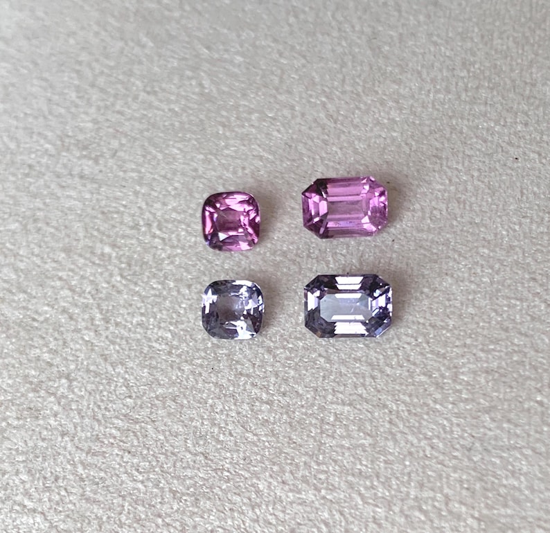 Coppia di orecchini spaiati in spinello naturale rosa acceso e grigio violaceo, taglio cuscino/smeraldo da 3,36 ct - Gioielli in spinello - 1660 immagine 2