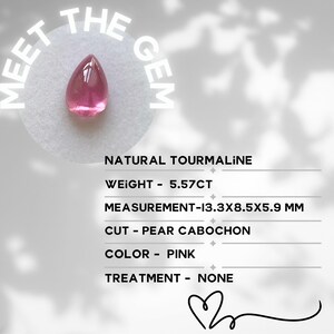 K&ouml;nnte beinhalten: Ein rosa birnenf&ouml;rmiger Cabochon-Turmalin-Edelstein mit einem Gewicht von 5,57 Karat und einer Gr&ouml;&szlig;e von 13,3 x 8,5 x 5,9 Millimetern. Der Edelstein ist nat&uuml;rlich und unbehandelt.