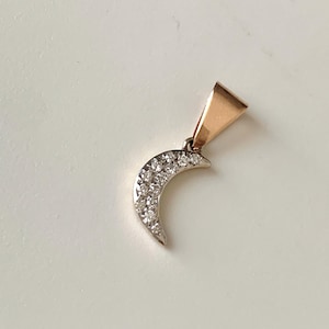 18K Vintage Moon Diamond Pendant Rose Gold - 8X22 mm - Minimal Diamond Charm