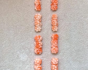 Camafeo de coral natural - Trío floral semicilíndrico - Coral rosa salmón bicolor para diseño de joyas - Adorno artístico - Pendiente de coral