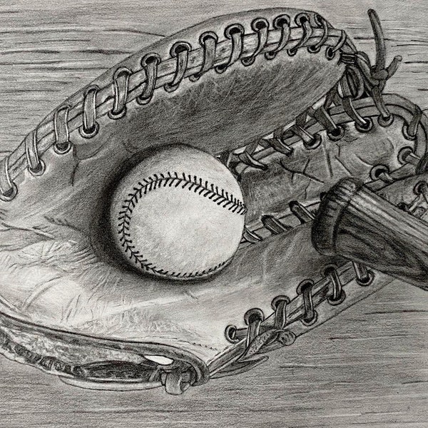 Vintage Baseball Glove, Bat and Ball