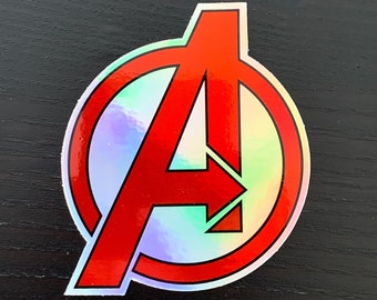 Avengers logo holographic sticker (2.6” x 3”). Laptop decal. iMac, iPhone sticker.