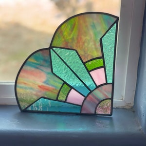 Art Deco, stained glass, corner, glass art, MCM, home decor, style, dichro, gift, house warming