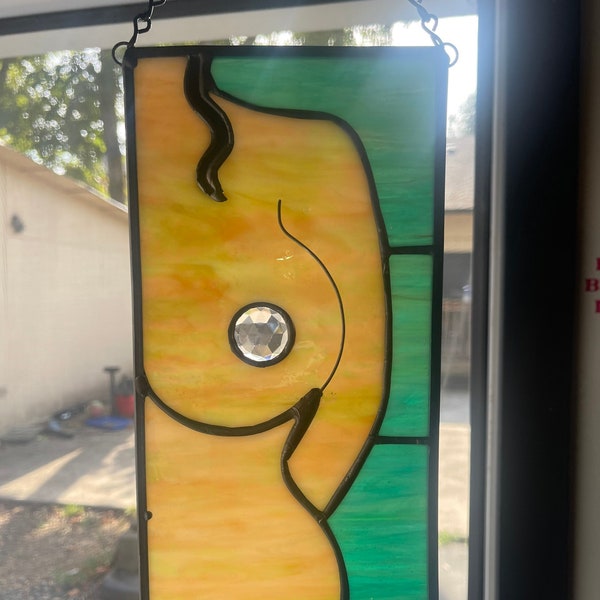 Caramel Lady, stained glass, nipple, boob, boudoir, home decor,sexy, love, woman form, body