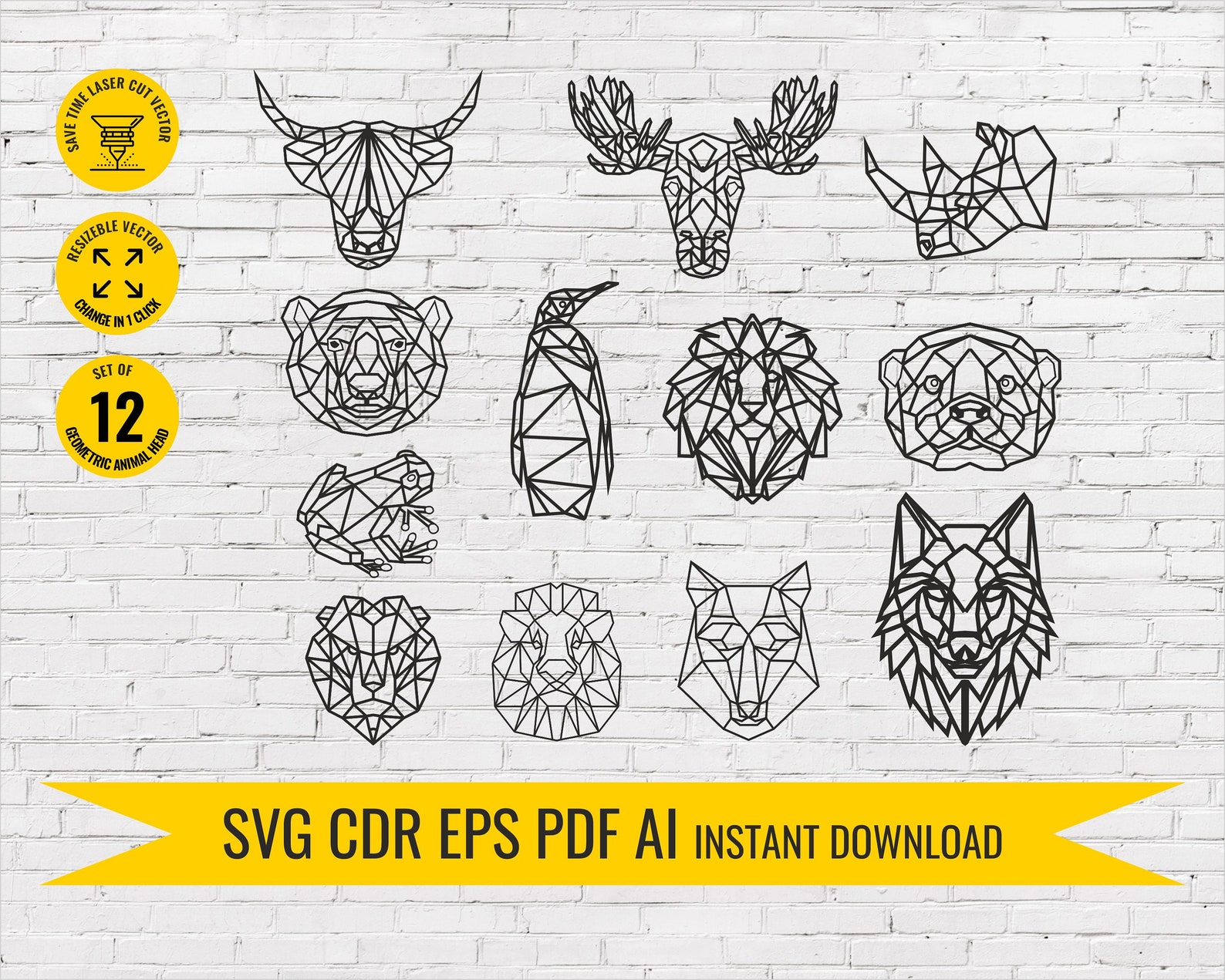 12 animaux géométriques tête animaux géométriques svg bundle | Etsy