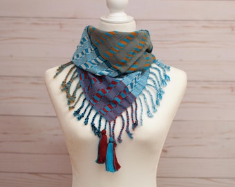 Handwoven Bohemian Scarf – 100% Cotton Shawl from Chiapas, Mexico