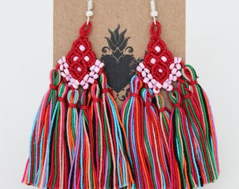 Handwoven Cascade Earrings – Colorful Macrame Jewelry, Unique Artisan Craft from Mexico