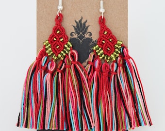 Handwoven Cascade Earrings – Colorful Macrame Jewelry, Unique Artisan Craft from Mexico
