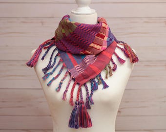 Handwoven Bohemian Scarf – 100% Cotton Shawl from Chiapas, Mexico