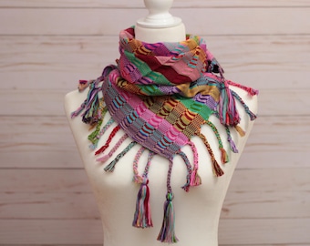 Handwoven Bohemian Scarf – 100% Cotton Shawl from Chiapas, Mexico