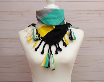Handwoven Bohemian Scarf – 100% Cotton Shawl from Chiapas, Mexico