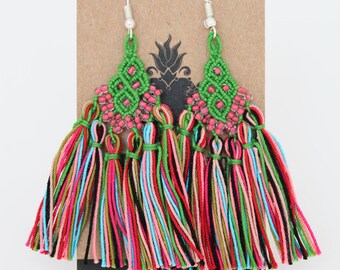 Handwoven Cascade Earrings – Colorful Macrame Jewelry, Unique Artisan Craft from Mexico