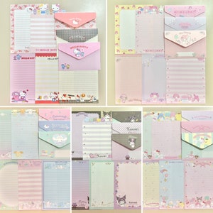 2022 Sanrio Characters Hello Kitty, My Melody, Cinnamoroll, Kuromi Cute Kawaii Letter Set Sampler Pack.