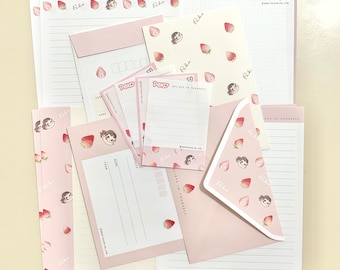 Fujiya 2022 Peko Chan “Strawberry” Letter Set and Small Memo Sampler Bundle Pack.