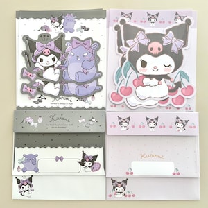 Paquete de muestra de juego de escritura de letras lindas Kawaii Sanrio Kuromi serie 2024. Juego de 12 piezas.
