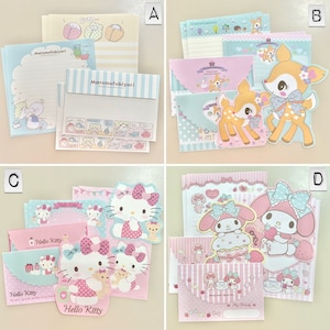 Paquete de muestra de juego de escritura de letras lindas Kawaii de personajes de Sanrio: Hummingmint, Hello Kitty, My Melody 2015, 2019.