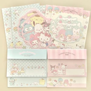 Paquete de muestra de set de escritura de letras Kawaii de la serie 2024 de personajes de Sanrio, Hangyodon, Wish Me Mell, Pochacco, Little Twin Stars y más. Juego de 12 piezas.