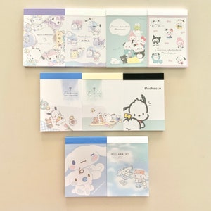 Piccoli e graziosi taccuini kawaii con i personaggi Sanrio x Kamio Mochi Mochi Panda Cinnamoroll, Pochacco, Tuxedo Sam, Kuromi, My Melody, Pompompurin.