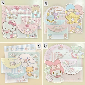 2014, 2016 Sanrio Hello Kitty, My Melody, Little Twin Stars Paquete de muestra de juego de escritura de letras lindas Kawaii.