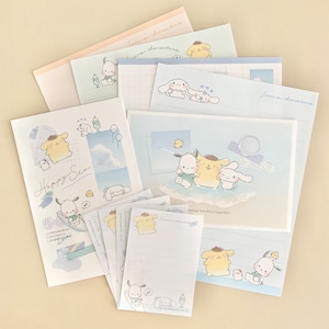 Sanrio x Kamio Lindo Modelo Cinnamoroll Pompompurin Pochacco Lindo Juego de Letras Kawaii y Paquete de Muestra de Hojas de Notas Pequeñas.