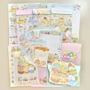 San-X 2023 Sumikko Gurashi “Food Kingdom” Letter Set and Memo Sheet Sampler Bundle Pack.