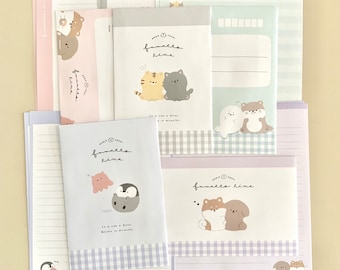 Lot d'échantillons de lettres Crux Fuwatto Time, pingouin, chiot, shiba, chat, phoque, loutre - 10 feuilles, 5 enveloppes.