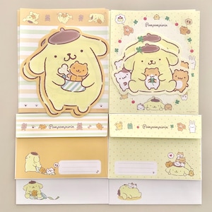 Paquete de muestra de juego de escritura de letras lindas kawaii Sanrio Pompompurin serie 2024. Juego de 12 piezas.