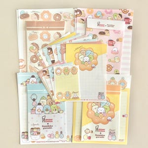 Paquete de muestra de hojas de notas y cartas Sumikko Gurashi x Mister Donut de San-X de marzo de 2024.