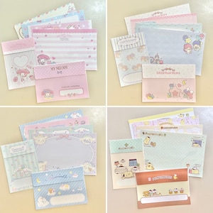 Paquete de muestra de letras lindas kawaii de los personajes de Sanrio 2018: My Melody, Little Twin Stars, Cinnamoroll y Pompompurin.
