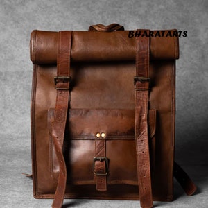 Sac à dos en cuir véritable, sac à dos pour ordinateur portable, sac résistant à l'eau, sac pour livre universitaire, cadeau pour lui/elle - cadeau pour lui/elle