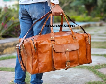 Handmade Personalized Leather Duffle Bag, Brown/Black/Tan Large Travel Bag, Mens Leather Weekender Bag, Overnight Bag, Leather Holdall