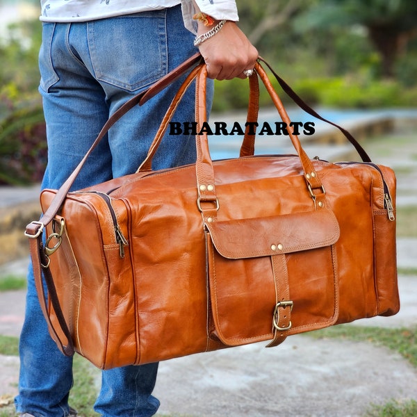 Handmade Personalized Leather Duffle Bag, Brown/Black/Tan Large Travel Bag, Mens Leather Weekender Bag, Overnight Bag, Leather Holdall