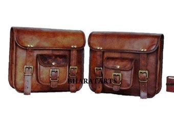 brown leather pannier bags