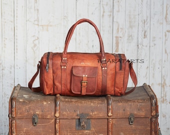 Leather Duffel Bag Large Travel Bag Overnight Weekender Bag Vintage Handmade Travel Luggage Bags in Square Big Large Brown Carry On