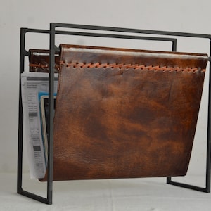 Leather Magazine Holder, Newspaper Holder, Magazine Rack, Vinyl Record Holder, Wall Mounted Magazine Rack, Books Organizer living room